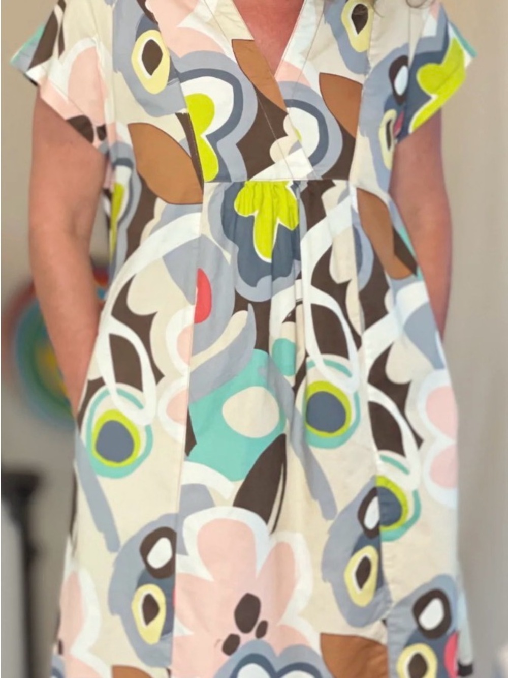 Uncle Frank Floral Wrap-Style Dress in Cream, Blue, Pink & Brown